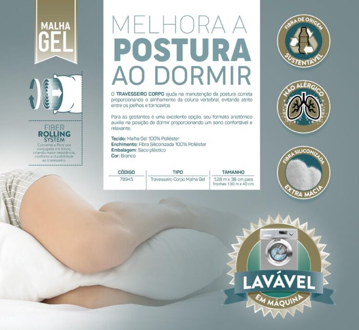 Travesseiro Corpo Malha Gel Lynel 1,28M X 38CM - Imagem 3
